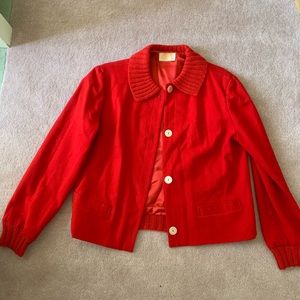 Red button down jacket